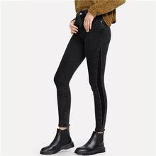Load image into Gallery viewer, SHEIN Grey Streetwear Mid Waist Elegant Pocket Patched Crop Skinny Button Fly Zipper Fly Jeans 2018 Autumn Women Trousers
